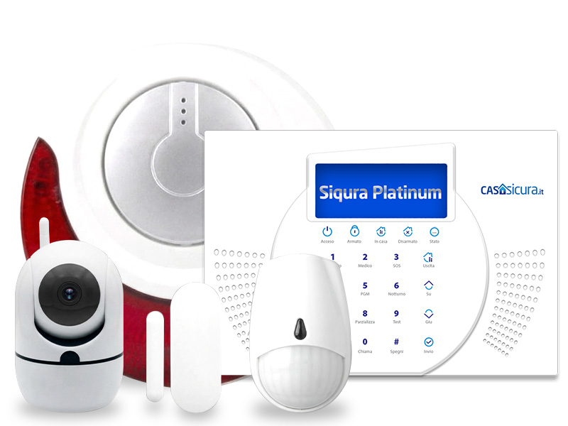 Kit Siqura PLATINUM: centrale, sirena, sensori e telecamera